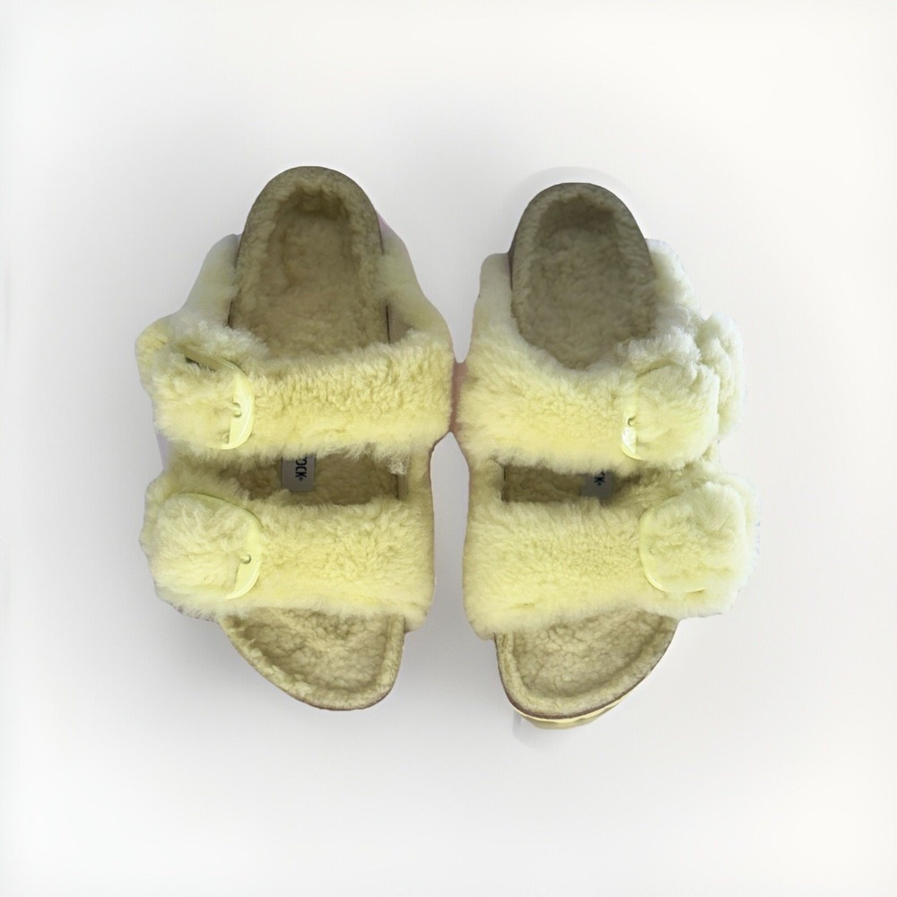 Birkenstock Sandal Slide Arizona Big Buckle Shearling Women Size 6 Yellow New